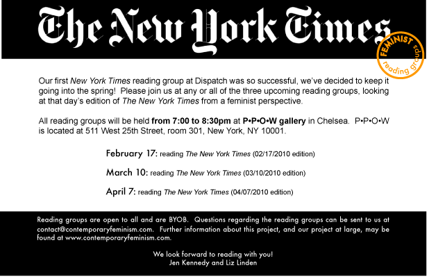 New York Times Feminist Reading groups at PPOW flyer